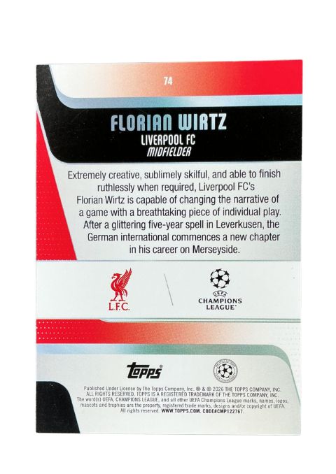 2025-26 Topps UEFA Club Competitions Florian Wirtz #74 Back