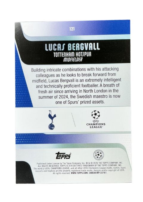 2025-26 Topps UEFA Club Competitions Lucas Bergvall #121 Back