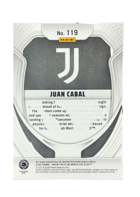 2025 Panini Prizm FIFA World Cup Juan Cabal RC #119 Back