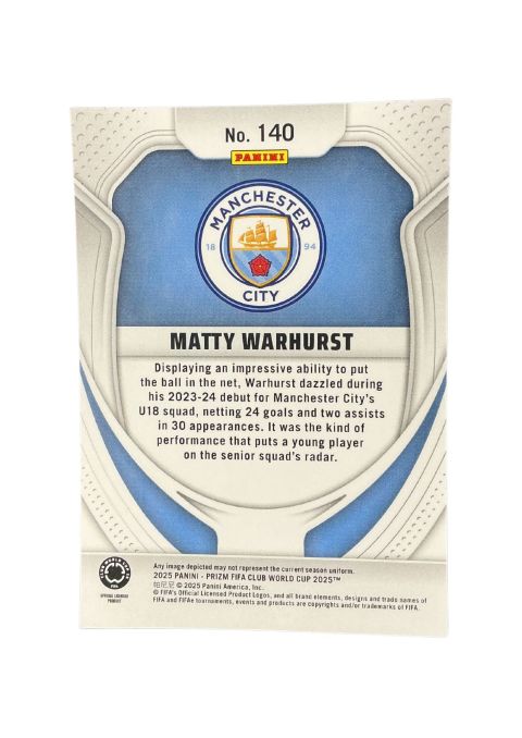 2025 Panini Prizm FIFA World Cup Matty Warhurst RC #140 Back