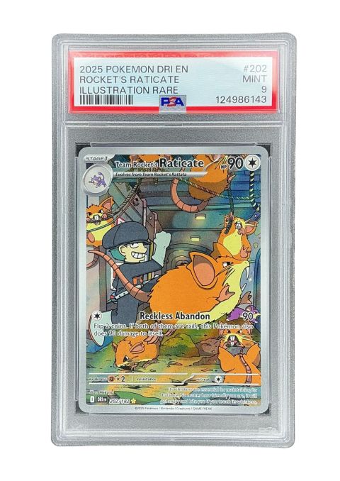 2025 Pokemon Destined Rivals Team Rocket's Raticate IR EN #202 PSA 9 Front