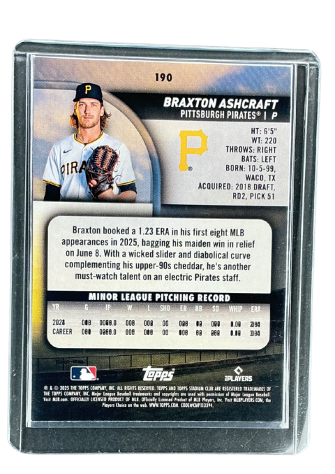 2025 Topps Stadium Club Baseball Braxton Ashcraft Rc #190
 Back
