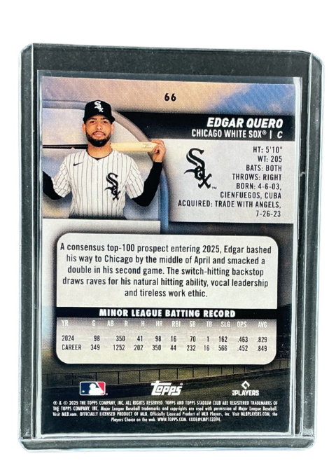 2025 Topps Stadium Club Baseball Edgar Quero Rc #66
 Back