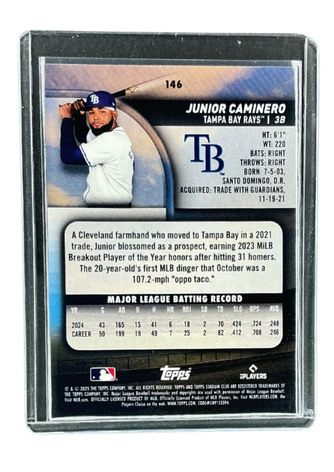 2025 Topps Stadium Club Baseball Junior Caminero Lime Green #146
 Back