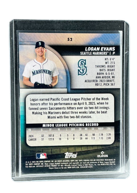 2025 Topps Stadium Club Baseball Logan Evans Rc #52
 Back
