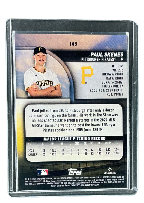 2025 Topps Stadium Club Baseball Paul Skenes Lime Green #105
Back