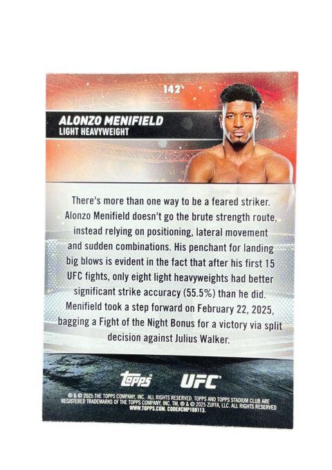 2025 Topps Stadium Club UFC Alonzo Menifield Green #142 Back