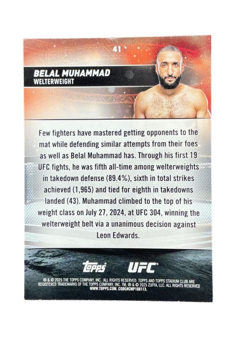 2025 Topps Stadium Club UFC Belal Muhammad Green #41 Back