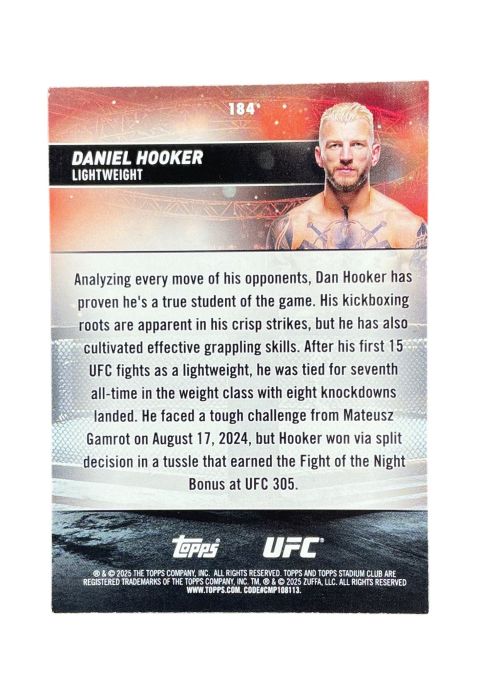 2025 Topps Stadium Club UFC Daniel Hooker Green Parallel #184 Back