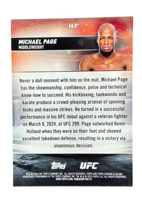 2025 Topps Stadium Club UFC Michael Page Green Parallel #162 Back