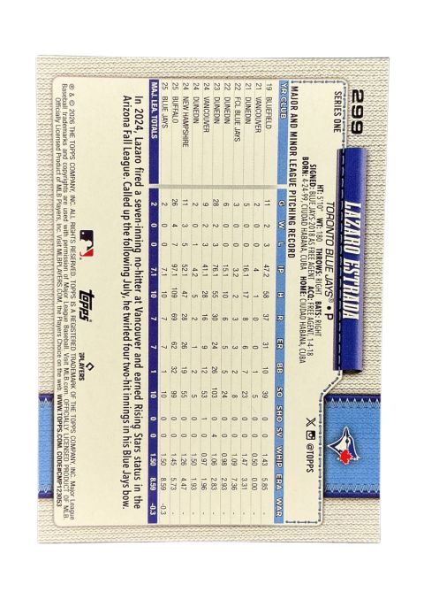 2026 Topps Series 1 75th Anniversary Lazaro Estrada #299 Back