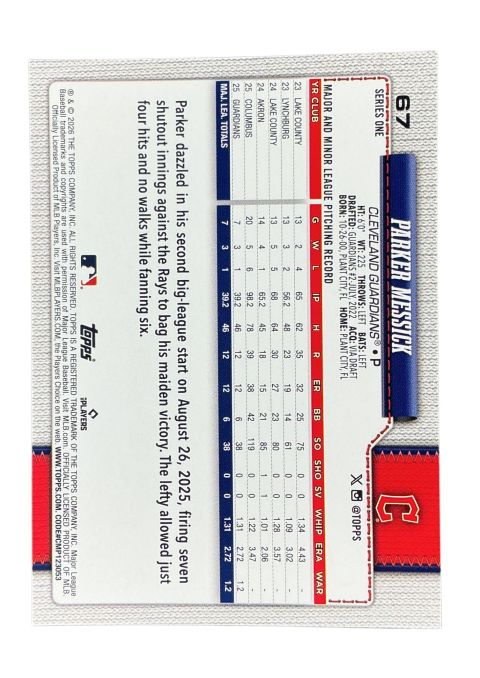 2026 Topps Series 1 75th Anniversary Parker Messick #67 Back