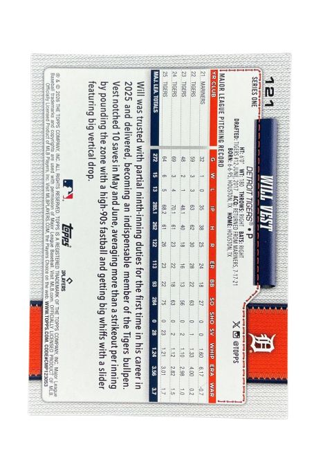 2026 Topps Series 1 75th Anniversary Will Vest #121 Back