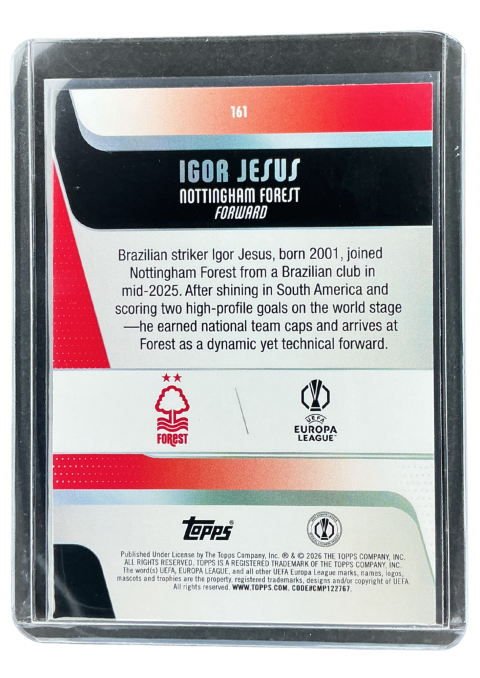2026 Topps UEFA Club Competitions Igor Jesus Rc #161
 Back