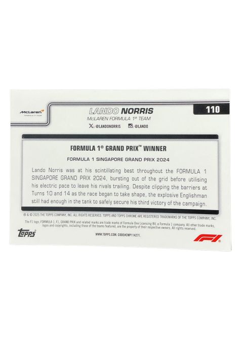 2025 Topps Chrome Formula 1 Lando Norris Mclaran F1 Team #110
Back