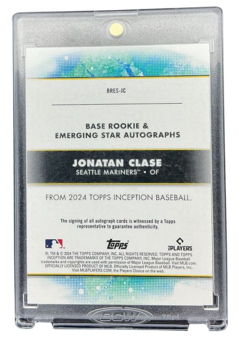 2024 Topps Inception Baseball Jonatan Clase RC /199 Auto #BRES-JC
Back