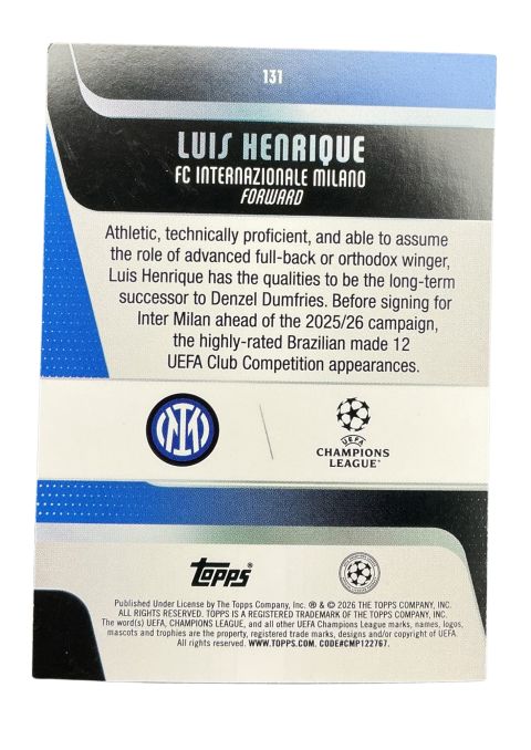 2026 Topps UEFA Club Competitions Luis Henrique #131
Back