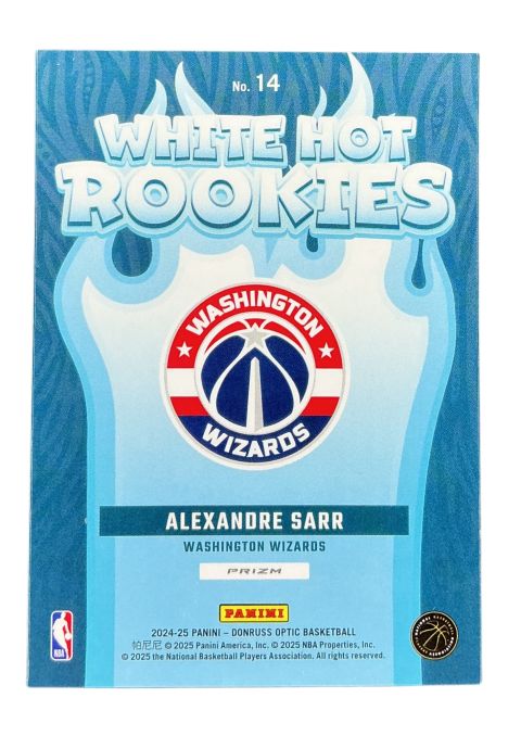 2024-25 Panini Donruss Optic Basketball Alexandre Sarr White Hot Rookies #14
Back