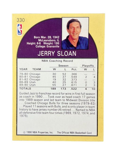 1990 NBA Hoops Jerry Sloan #330 Back