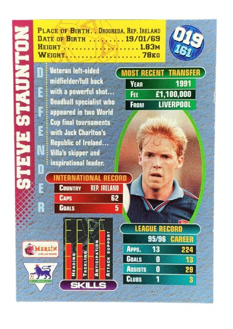 1996 Premier Gold Steve Staunton #19 Back