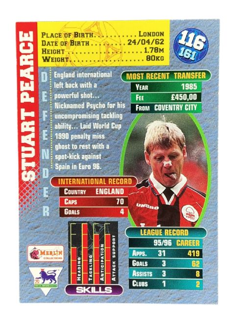1996 Premier Gold Stuart Pearce #116 Back