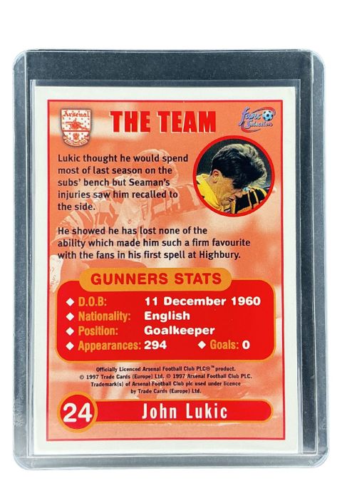1997 Futera Arsenal John Lukic #24
 Back
