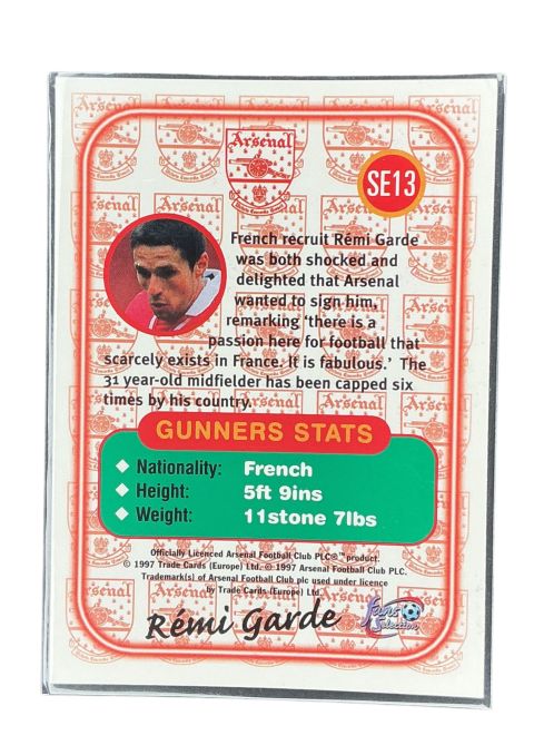 1997 Futera Fans Selection Arsenal Remi Garde #SE13 Back