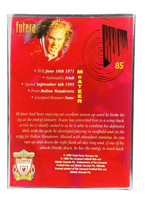 1998 Futera Liverpool Jason McAteer Red Alert #85 Back