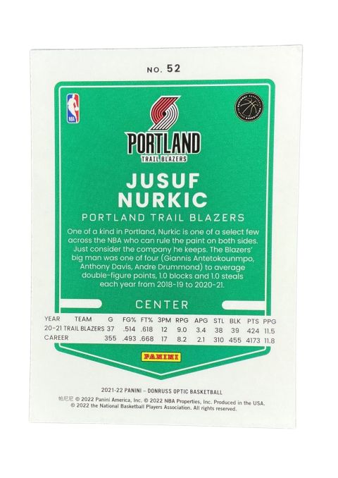 2021-22 Panini Donruss Optic Basketball Jusuf Nurkic #52 Back