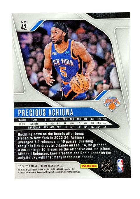 2024-25 Panini Prizm Basketball Precious Achiuwa #42 Back