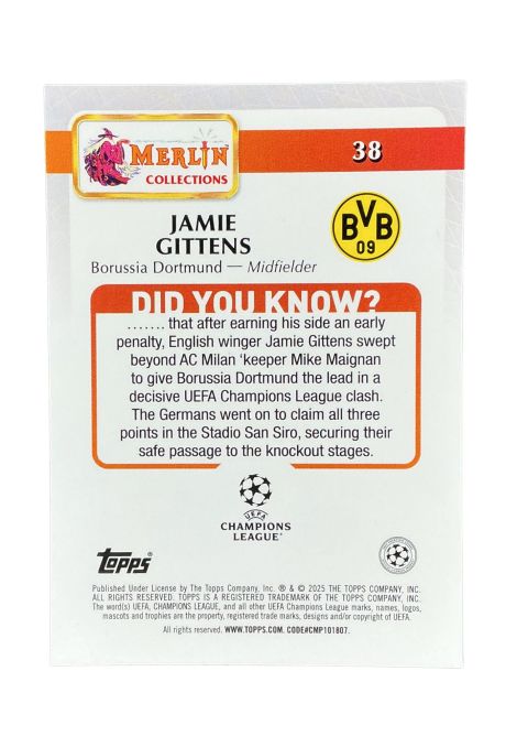 2024-25 Topps Merlin UCC Jamie Gittens #38 Back