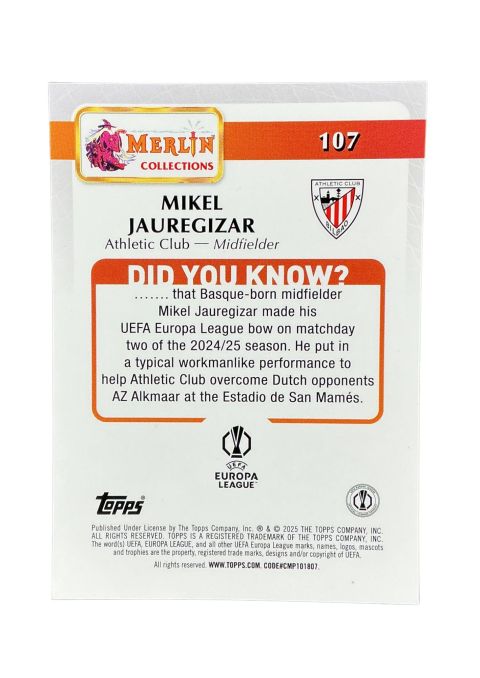 2024-25 Topps Merlin UCC Mikel Jauregizar #107 Back