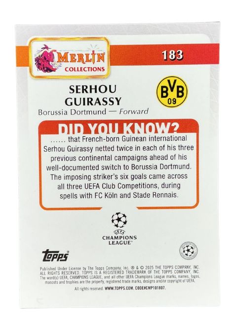 2024-25 Topps Merlin UCC Serhou Guirassy #183 Back