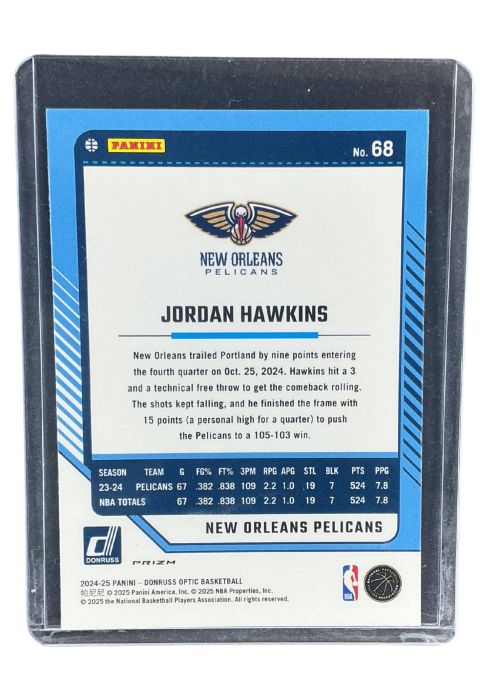 2024 Panini Donruss Optic Jodan Hawkins Pink #68
 Back
