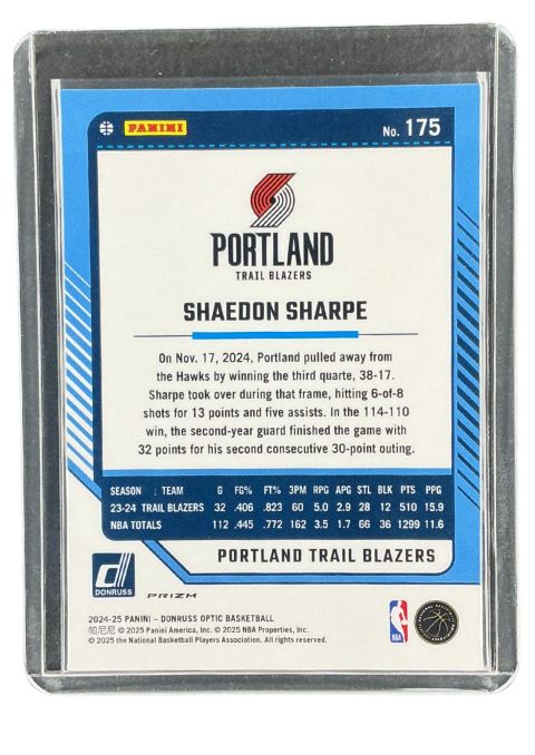 2024 Panini Donruss Optic Shaedon Sharpe Pink #175
Back