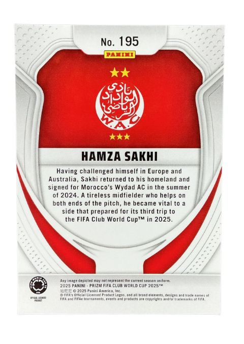 2025 Panini Prizm FIFA Club World Cup Hamza Sakhi #195 Back
