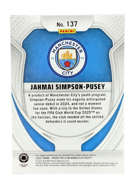2025 Panini Prizm FIFA Club World Cup Jahmai Simpson Pusey RC #137 Back