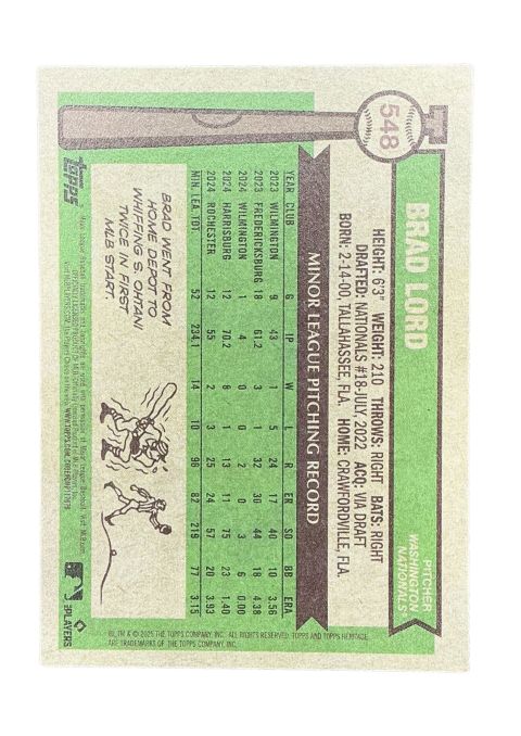 2025 Topps Heritage Brad Lord RC #548 Back
