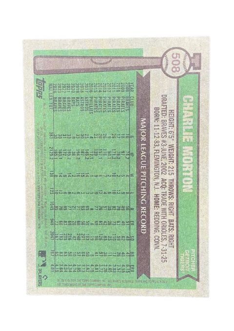 2025 Topps Heritage Charlie Morton #508 Back
