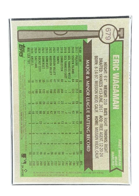 2025 Topps Heritage Eric Wagaman RC Parallel Blue Sparkle #679 Back