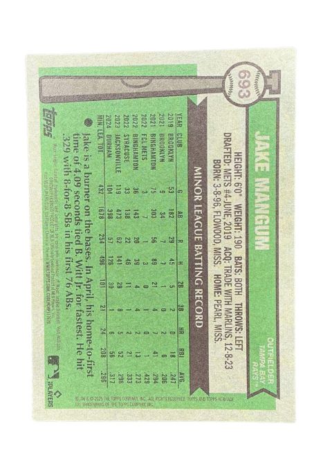 2025 Topps Heritage Jake Mangum RC #693 Back