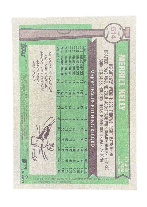 2025 Topps Heritage Merrill Kelly #514 Back
