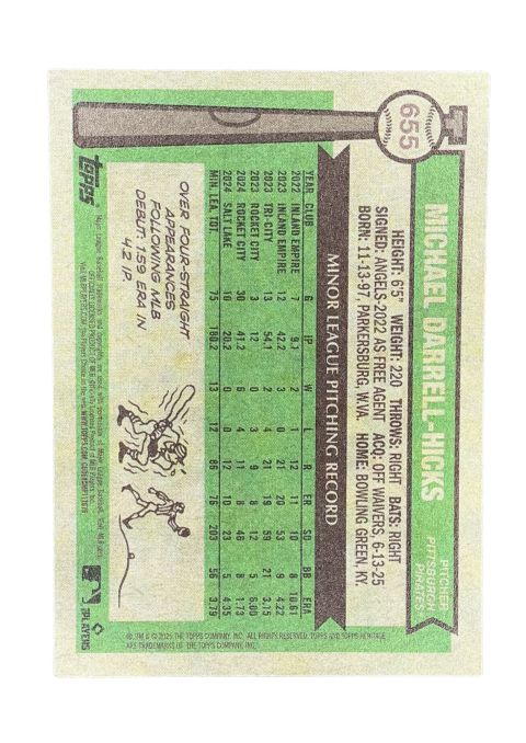 2025 Topps Heritage Michael Darrell Hicks RC #655 Back