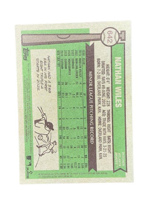 2025 Topps Heritage Nathan Wiles RC #642 Back