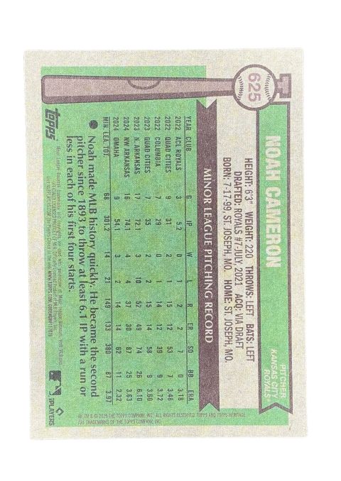 2025 Topps Heritage Noah Cameron RC #625 Back