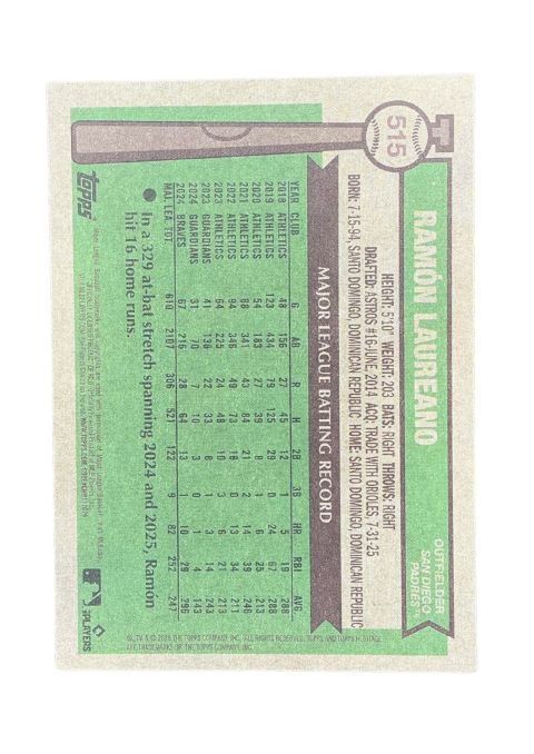2025 Topps Heritage Ramon Laureano #515 Back