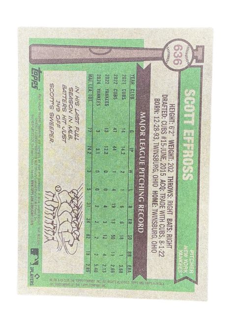 2025 Topps Heritage Scott Effross #636 Back