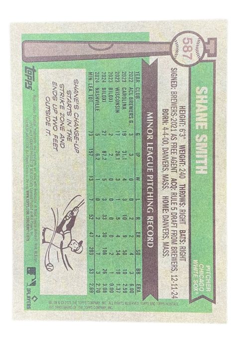 2025 Topps Heritage Shane Smith RC #587 Back