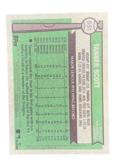 2025 Topps Heritage Tanner Scott #55 Back