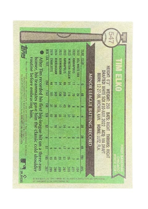 2025 Topps Heritage Tim Elko RC #547 Back